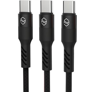 Sinjimoru 編織繩Type-C高速充電線, 3m, 黑色, 3個