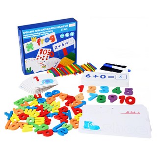 Oh Baby Laugh 數字運算 + 英文字母配對教具套裝, 1-10數字配對卡, a-z小寫英文字母, 雙面英文單字卡28張, 彩色數數棒100支, 1組