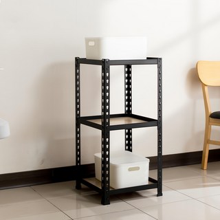 AMOS 三層免螺絲角鋼木板貨架, 46*46*85cm 黑色 DIY組裝, 1個