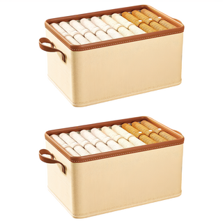 小麥購物 日式布藝收納盒 53L, 米色, 2個