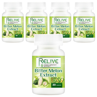 RELIVE 山苦瓜膠囊EX 含山苦瓜萃取物 啤酒酵母 大豆粉 30顆/瓶, 500mg, 5罐