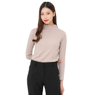CARET 女款捲邊半高領羅紋針織上衣, 均碼, 深米色