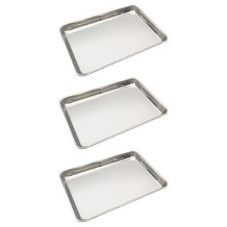 ECHO 不鏽鋼方型托盤00258 3入組 堅固耐用 易於收納 適用於多種場合, 1組, 21.5 x 15 x 1.7 cm, 不鏽鋼