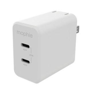 mophie GaN 45W USB-C 雙埠插座充電器, 快速充電, 適用於手機/平板/筆電/Switch, 白色, 1個