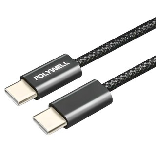 POLYWELL 寶利威爾 Type-C to Type-C PD編織快充線 3A 60W PW15-W45-M811, 20cm, 黑色, 1條