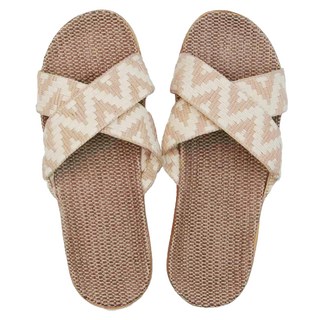 波浪交叉編織亞麻拖鞋 尺寸37-38, 25cm, 沙色
