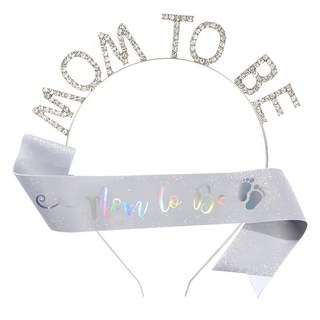 準媽媽肩帶 + 髮箍 Set, 髮箍12x17CM 肩帶10x160cm, Mom to Be 性別派對必備, 銀色, 1組