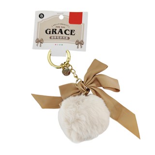 CCHING 青青文具 緞帶毛球吊飾, 適用於包包、鑰匙圈等裝飾, 米色, 1個