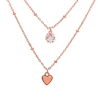 MARIGOLD 美爾朵 傾心的思念 鑲鑽愛心雙層項鍊 925純銀 玫瑰金