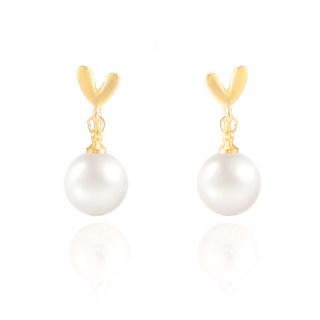 ROCiO 無耳洞耳夾式耳環，頂級CZ鑽淡水珍珠鍍14K金，50g/對，韓國製, 金色 + 白色, 1雙