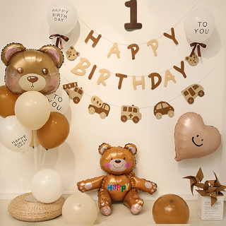 收涎布置套組 熊熊派對 不織布/橡膠/塑膠/鋁箔/膠 材質, 熊熊派對 棕色, 1組