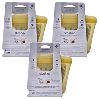 stasher 碗形矽膠密封袋-XS-黃，236ml, 可用於微波爐、烤箱、洗碗機, 3個