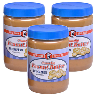 CHEF'S CHOICE 美味大師 顆粒花生醬 口感濃郁香滑, 500g, 3罐