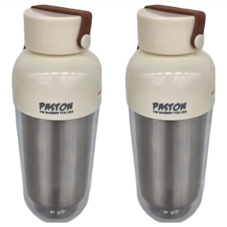 PASTON 多彩創意不鏽鋼雙層隨身杯 425ml 0.2kg, 焦糖咖, 2個