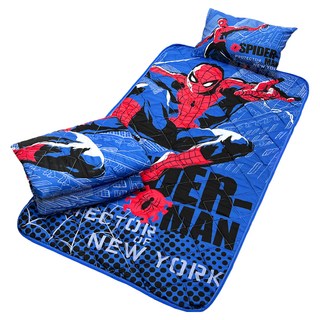 愛北鼻 幼兒園透氣網三件組, 2-8歲, 深藍蜘蛛人, 兒童寢具組, 枕頭33 x 45cm + 睡墊75 x 145cm + 涼被110 x 150cm