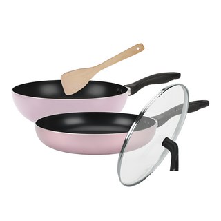 cook power 鍋寶 金鑽不沾鍋 30cm -玫瑰金, 炒鍋 + 平底鍋 + 可立式鍋蓋 + 木鏟4件組, 1組