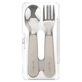 Dailylike BONBON 兒童不鏽鋼餐具組, 湯匙 + 叉子, 燕麥色, 1組