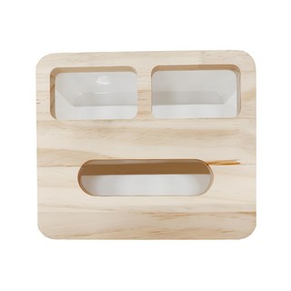 儲物收納系列 木蓋紙巾盒 面紙盒, A款 方形原木三格