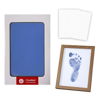 不髒手寵物嬰兒手印足跡印台 附紙卡2張 + 相框, 大(12 x 7.8cm), 藍色, 1組