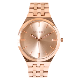 MARIGOLD 美爾朵 尊爵浪漫簡約炫光金屬鍊帶手錶 - 粉膚面 + 玫金帶, 玫瑰金