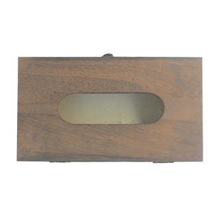 復古自然風 紙巾盒 橢圓形開口 椴木材質, 燒桐色, 166g