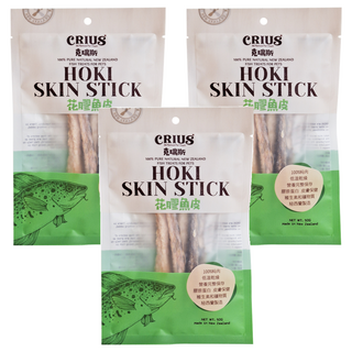CRIUS 克瑞斯 花膠魚皮狗零食 鱈魚皮 100%純天然 紐西蘭製造, 50g, 3包