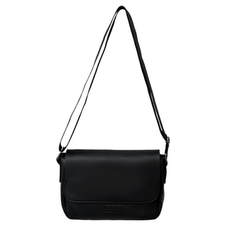 E.City 英倫風復古小眾皮革斜挎包 PU皮革+尼龍 黑色/墨綠, 23.5 x 16 x 6cm