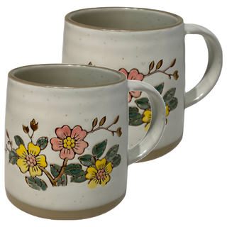 JUST HOME 芸語手繪陶瓷馬克杯 2件組 420ml, 花卉圖案, 1組