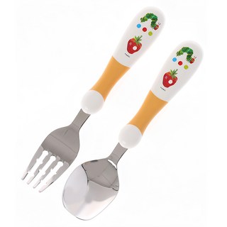 ERiC CARLE 艾瑞卡爾 防滑多功能湯叉組(橘色), 柔軟材質防滑把手, 304不鏽鋼, 湯匙 + 叉子, 1組