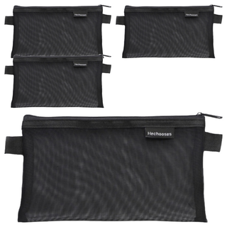 Gajeman 簡約網紗筆袋, 12cm x 20.5cm, 黑色, 4個