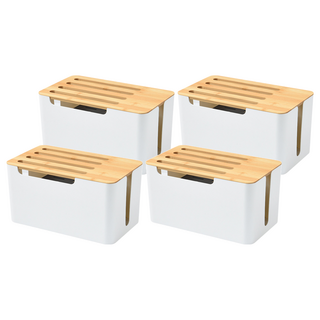 Mega 日式木蓋雙層路由器收納盒, 白色, 4個