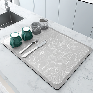 矽藻泥吸水桌墊 吸水PU材質 橡膠防滑底, 40 x 30cm, 灰白石紋, 2個