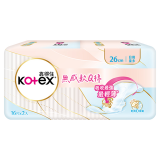 Kotex 靠得住 無感軟Q棉衛生棉 護翼型 日用, 26cm, 32片, 1組