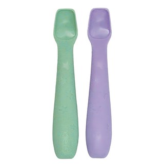 2angels 矽膠餵食湯匙 2支入, 底部平整設計, 繁星 夏葉 + 紫, 1組