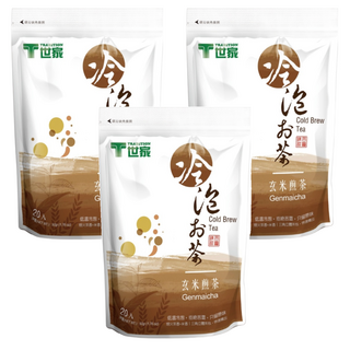 T世家 冷泡茶 玄米煎茶, 低溫冷泡 原味不苦澀 三角茶包設計, 2.5g, 20包, 3袋