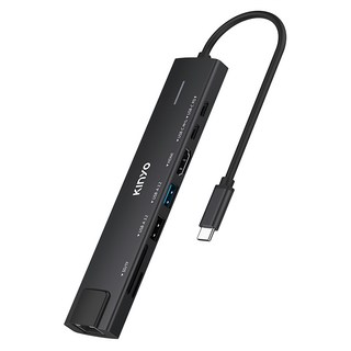 KINYO 八合一多功能擴充座 KCR-418 線長15cm 152.3 x 31.51 x 15.27mm 71g, 1個, 黑色