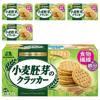 MORINAGA 森永 小麥胚芽餅, 64枚入, 富含膳食纖維和鐵分, 152g, 5盒
