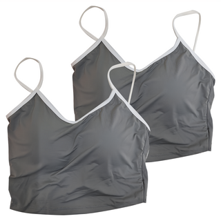 冰絲吊帶帶胸墊背心 Set 2件 含胸墊（不可拆） 棉+聚酯纖維, F, 灰