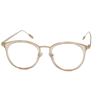 ALEGANT韓版拼接設計波士頓框金屬鏡腳濾藍光眼鏡, 淡蜜透黃, 男女通用款, 時尚潮流, 143, 1個