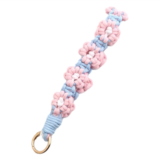 春夏編織小雛菊花朵手腕掛繩+透明墊片, 藍色+粉色+白色, 1組