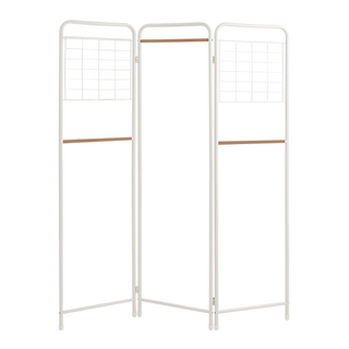 韓系屏風掛衣架, 可傾斜折疊展開, 網格收納, 適合工作室和小空間居家使用, L(160 x 120 x 1.9cm), 白色