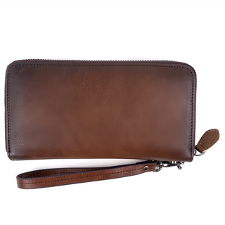 頭層植鞣牛皮手工擦色長夾男夾, 復古咖, 19 x 10.5cm