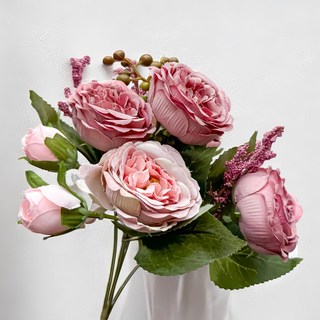 FLORAL M 仿真花 英倫復古玫瑰花花材, 莫蘭粉, 1個