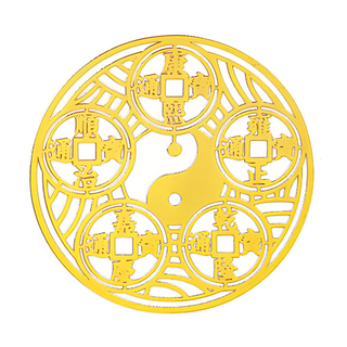 財神小舖 運轉五帝錢 開運金屬貼, 直徑約5.9cm, SK-201, 1個