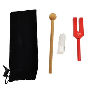 理享家 水晶消磁淨化音叉, 4096Hz, 紅色, 含木製音槌, 白水晶, 絨布袋, 1組