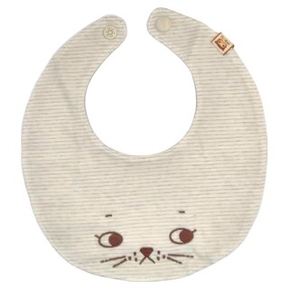 HiBOU 喜福 貓來了 刺繡貓咪圍兜 100%棉 台灣製 23.5x25cm, 灰細橫條, 1件, 1個