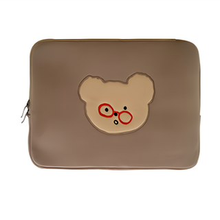 Teteum 眼鏡小熊圖案筆電收納包, 35 x 25.5cm, 摩卡色, 1個