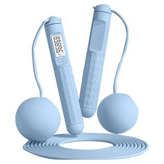 MICHAEL FITNESS 麥克健身 負重球 可調節跳繩 高清LED螢幕, 手柄長度17.8cm 長繩300cm/短繩28cm, 藍, 手柄長度17.8cm 長繩300cm/短繩28cm 大球款/6CM, 1組