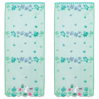 MARUSHIN 丸真 Moomin花雨世界無撚刺繡毛巾 棉紗, 嚕嚕米藍, 2條