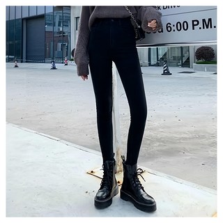 高腰彈力貼身牛仔褲, S 26腰, 黑色